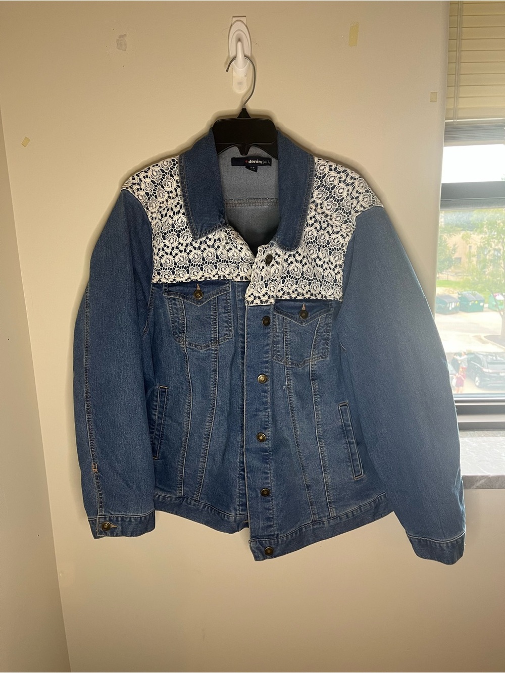 Denim 24/7 Blue Jean Jacket with White Lace Yoke